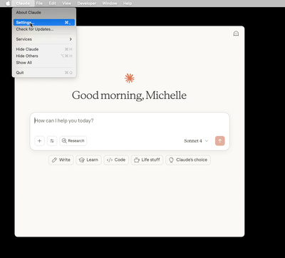 Claude Desktop's Settings meanu